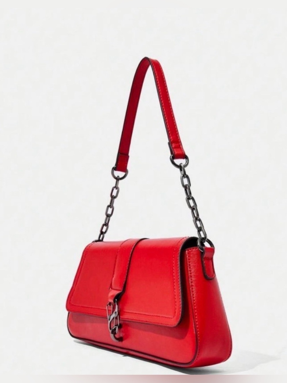 NEW Red Vegan Leather Crossbody Shoulder Bag with Chain Strap